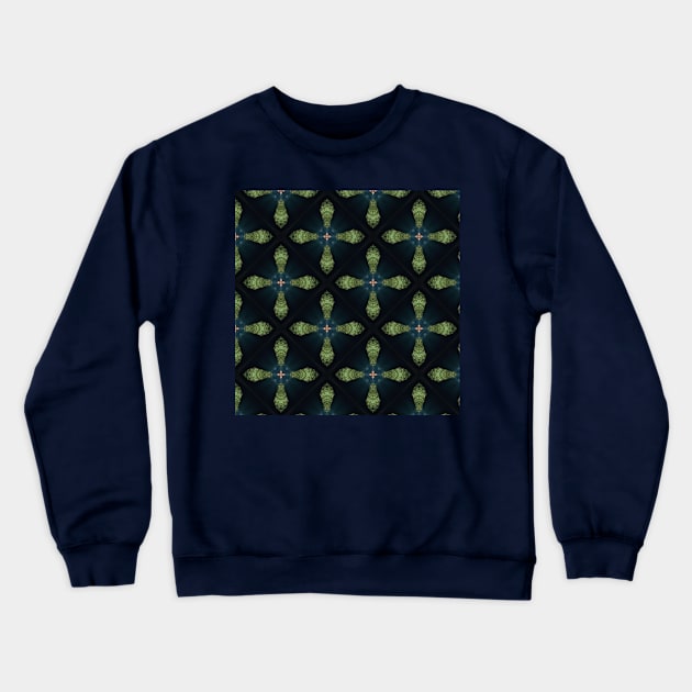 green and blue cross pattern on black background Crewneck Sweatshirt by Taya Johnston